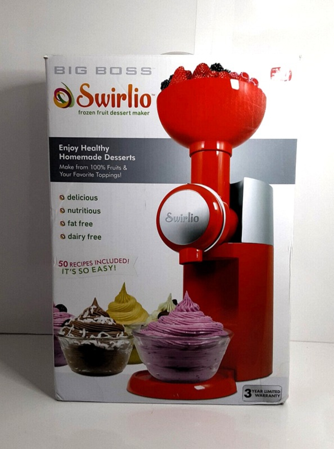 НЕМСКИ Машина За здравословен домашен сладолед Swirlio, Червен + ЛЕД ФЕНЕР