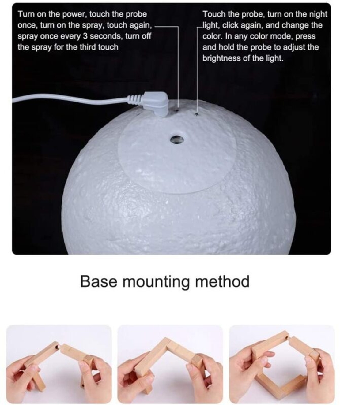 НЕМСКИ Овлажнител за въздух и светеща нощна лампа ЛУНА 3D 2в1 + ЛЕД ФЕНЕР