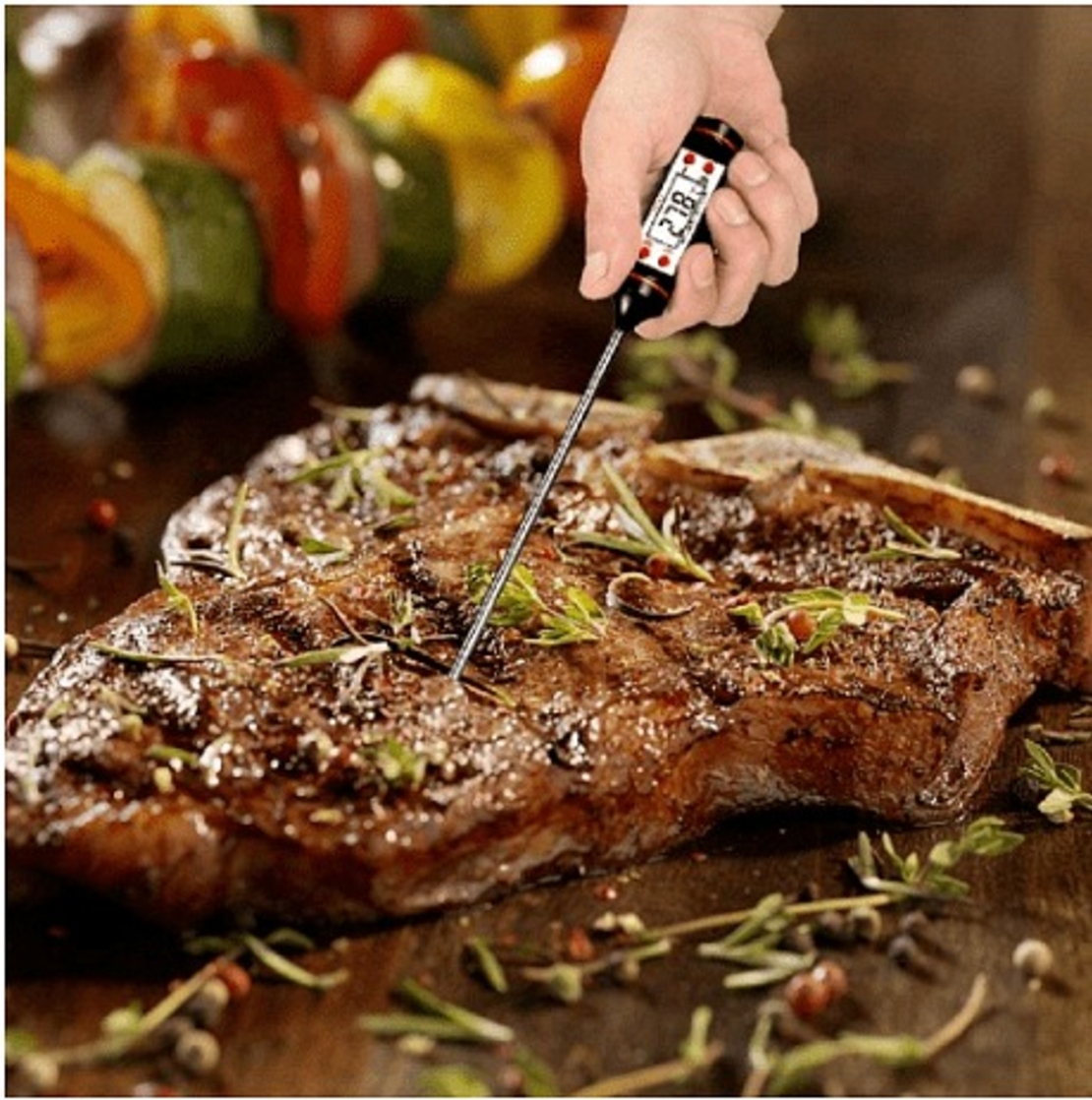 НЕМСКИ Кухненски термометър с цифров LCD дисплей, Индикатор за изтощена батерия + ЛЕД ФЕНЕР