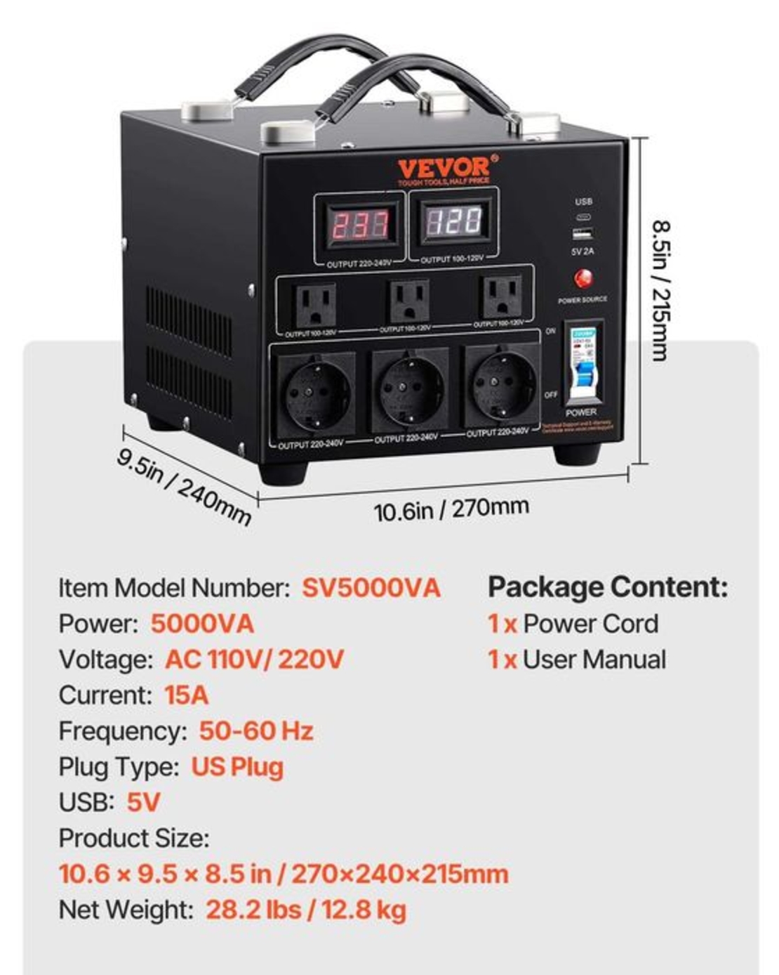 НЕМСКИ Трансформатор/конвертор на напрежение + ЛЕД ФЕНЕР