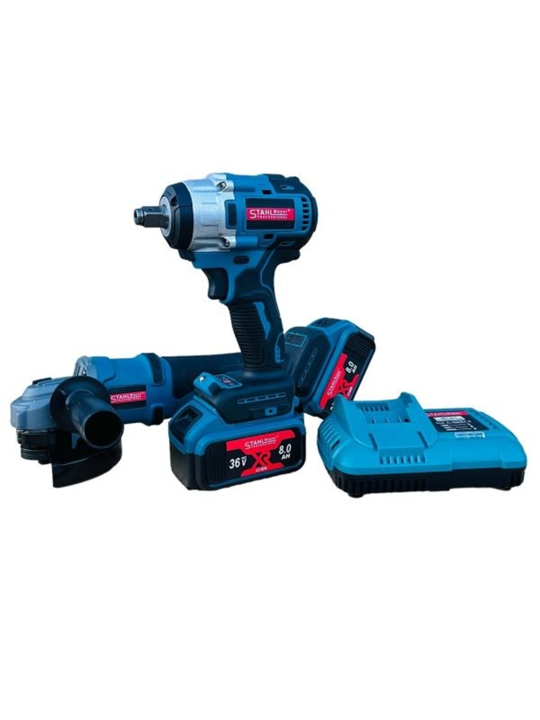 НЕМСКИ Акумулаторен Гайковерт и Безчетков Ъглошлайф Безжичен 36V 8,0AH STAHLMAYER 2х Батерии + ЛЕД ФЕНЕР