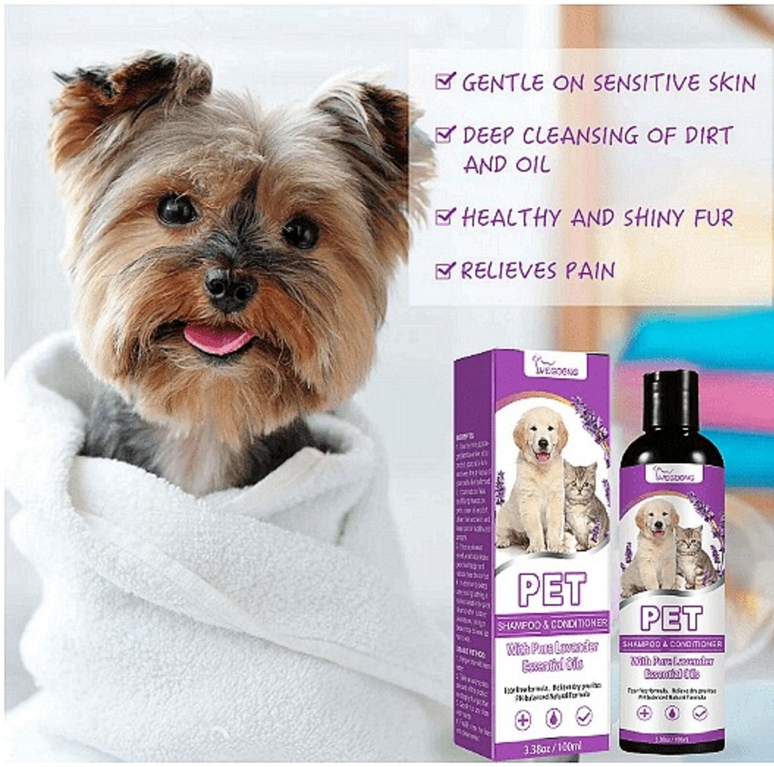 НЕМСКИ Шампоан за домашни любимци, Убиец на бълхи, Омекотяване на козината + ЛЕД ФЕНЕР