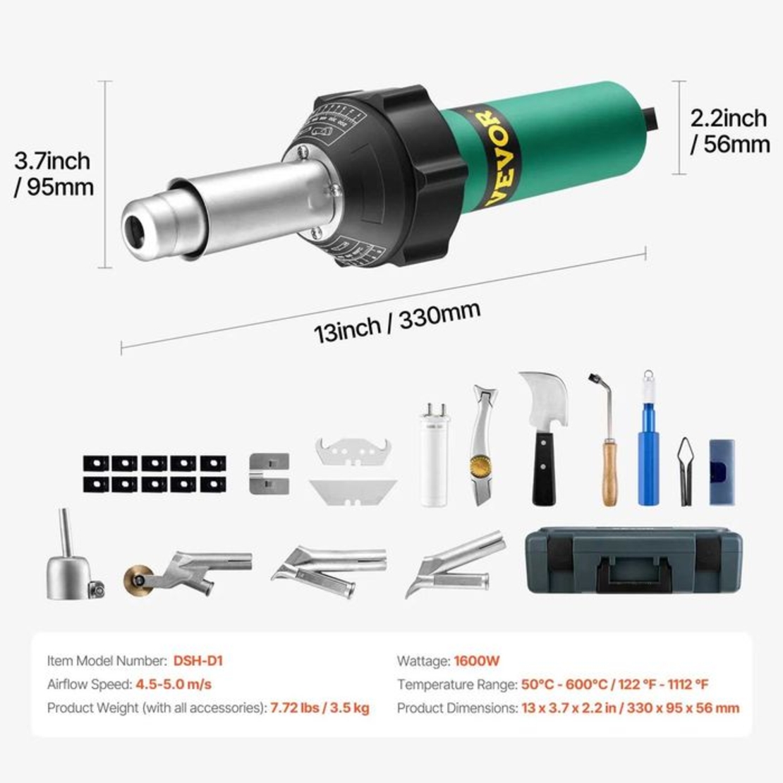 НЕМСКИ Пистолет за въздух и заваряване на пластмаса + ЛЕД ФЕНЕР