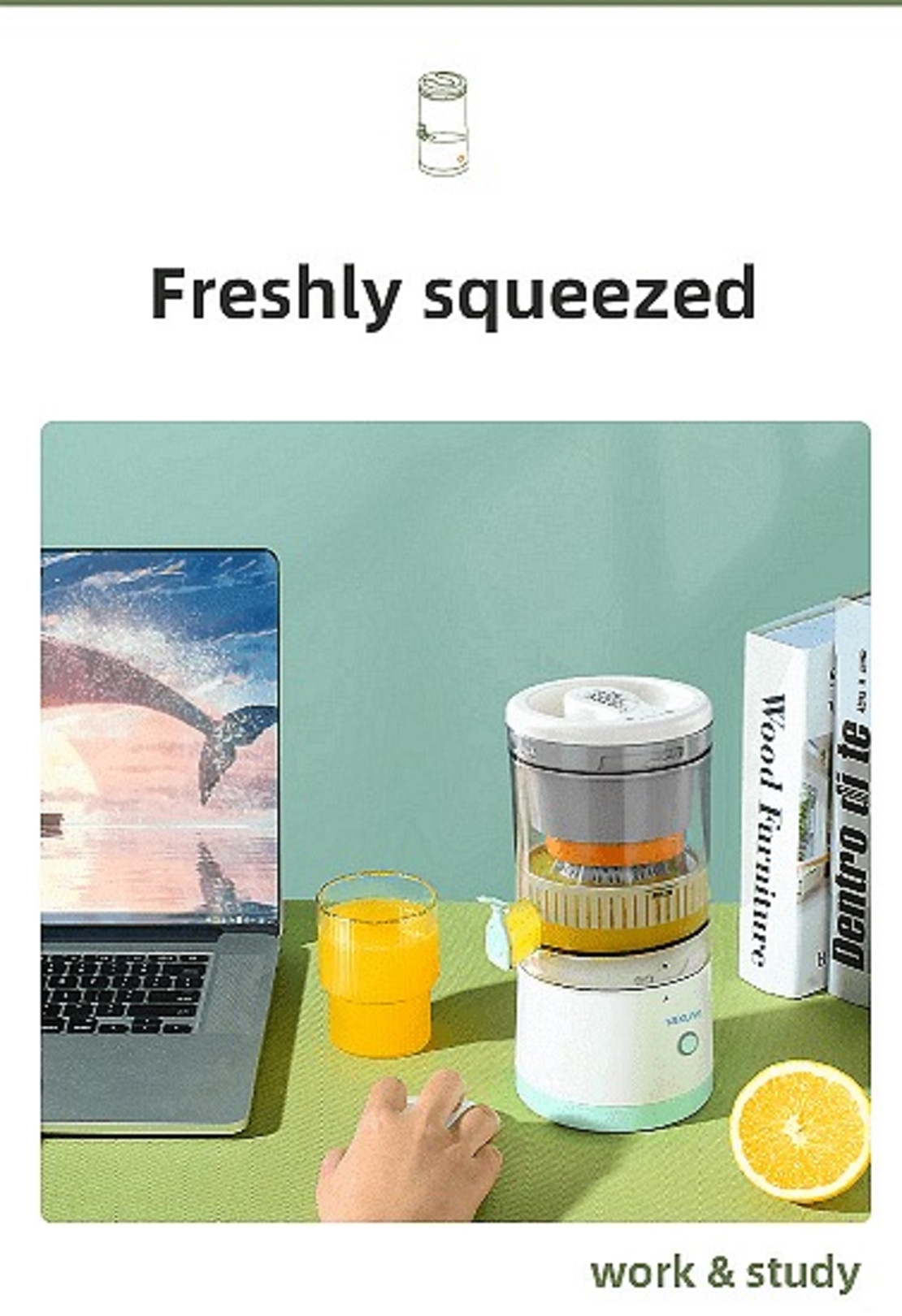 НЕМСКА Преносима безжична USB сокоизтисквачка за цитруси, Компактен дизайн, Лесен за използване и почистване + ЛЕД ФЕНЕР