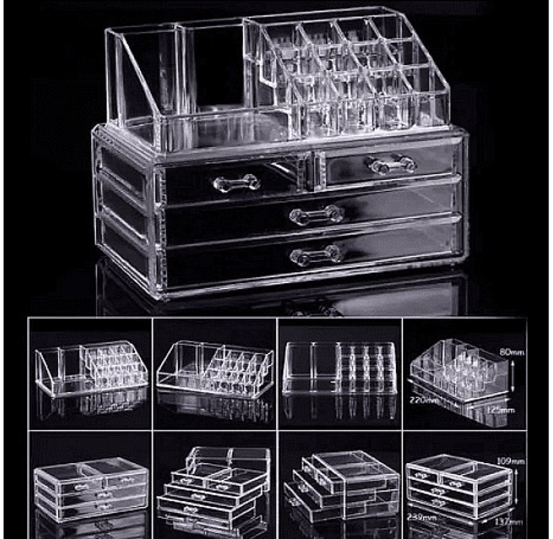 НЕМСКИ Комбиниран органайзер за гримове и бижута, 4 чекмеджета + ЛЕД ФЕНЕР