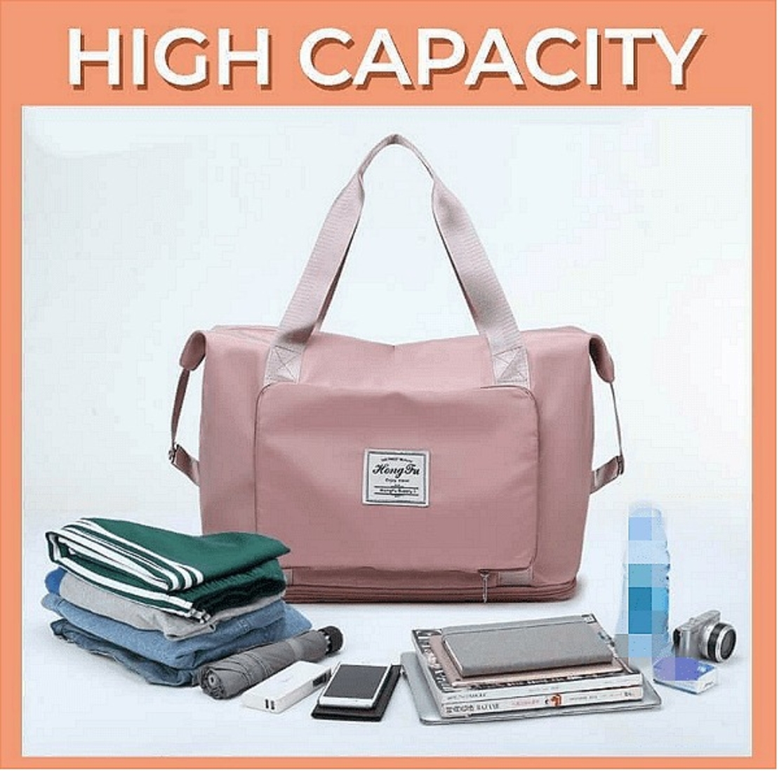 НЕМСКА Сгъваема чанта сак органайзер, Подходяща за ежедневна употреба, 2 джоба с цип + ЛЕД ФЕНЕР..