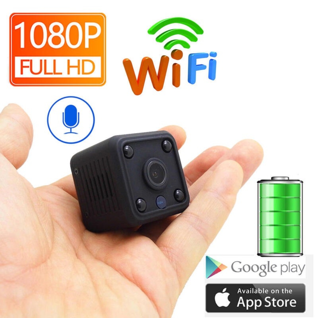 НЕМСКИ Mini WiFi Camera Home IP FULL HD 2mpx 3.3cm + ЛЕД ФЕНЕР