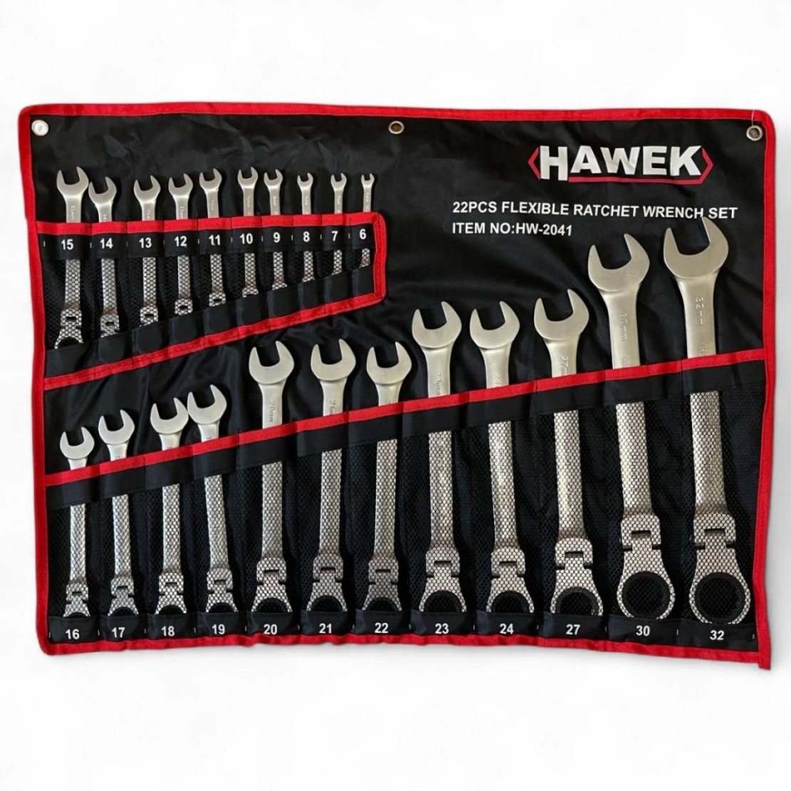 НЕМСКИ ЗВЕЗДОГАЕЧНИ ТРЕСЧОТНИ КЛЮЧОВЕ С ЧУПЕЩО РАМО 6-32 ММ 22 ЧАСТИ HAWEK + ЛЕД ФЕНЕР
