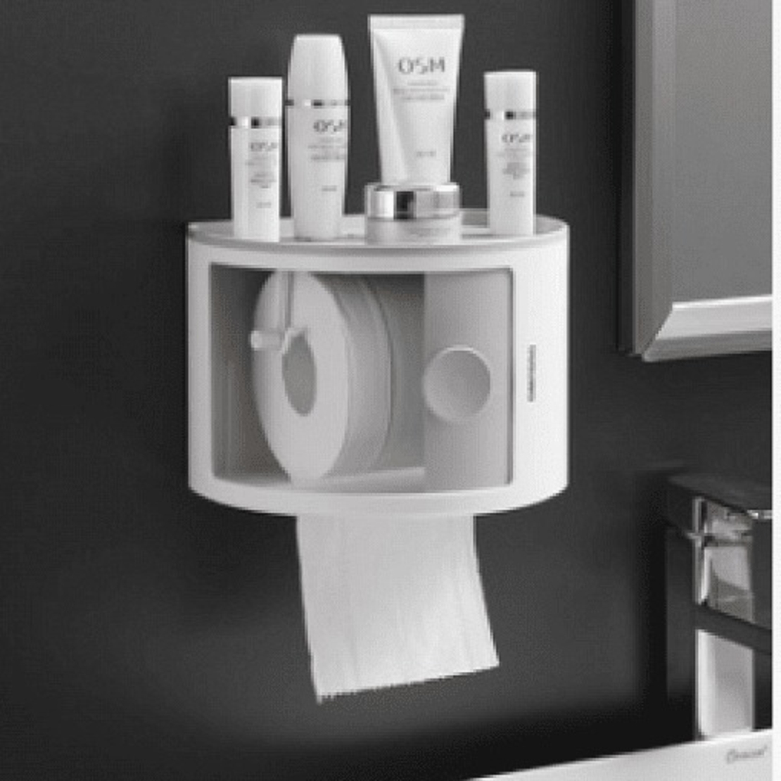 НЕМСКИ Стилен органайзер за съхранение на хартия и аксесоари за баня /бял/ + ЛЕД ФЕНЕР