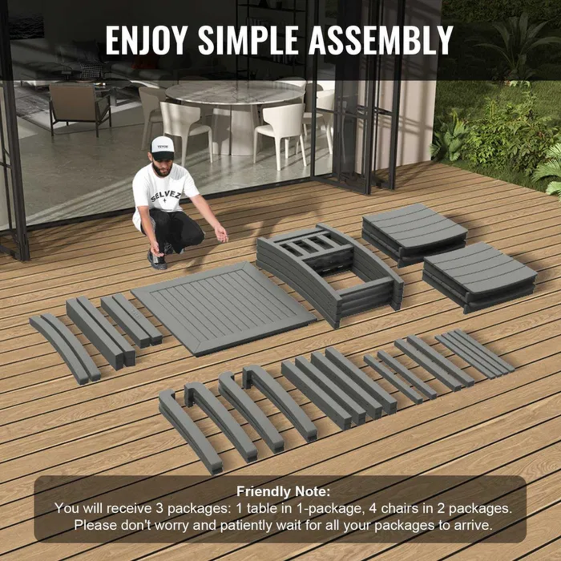 НЕМСКИ Трапезен Комплект От 5 Части Квадратна Маса И Столове+ЛЕД ФЕНЕР