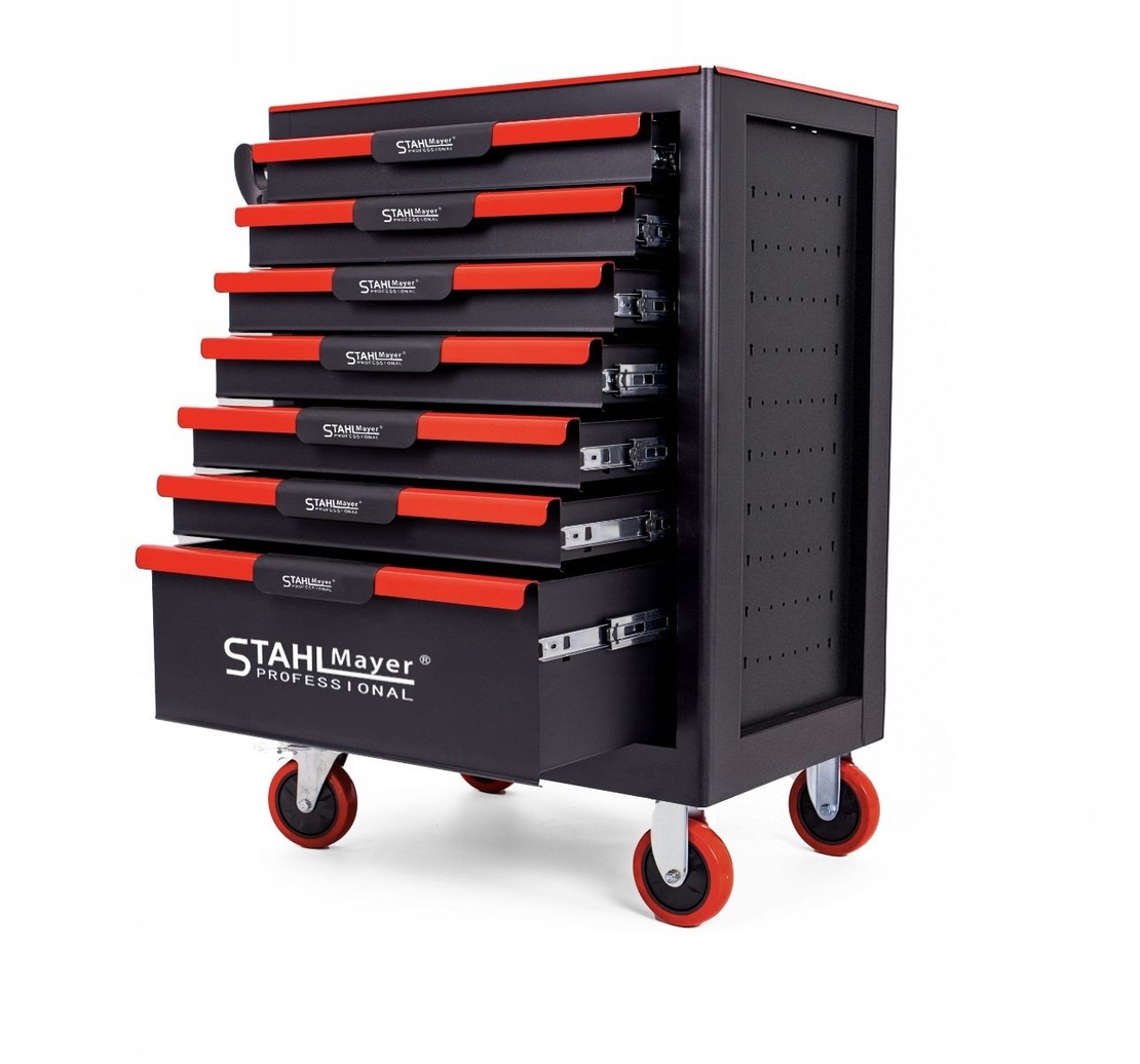 НЕМСКИ ШКАФ КОЛИЧКА ЗА ИНСТРУМЕНТИ със 7 ЧЕКМЕДЖЕТА STAHLMAYER – RED LINE + ЛЕД ФЕНЕР
