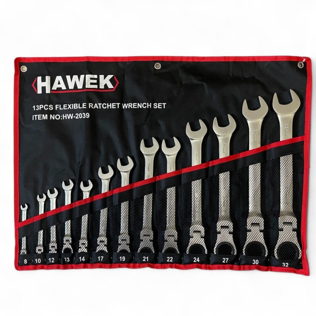 НЕМСКИ ЗВЕЗДОГАЕЧНИ ТРЕСЧОТНИ КЛЮЧОВЕ С ЧУПЕЩО РАМО 8 – 32 ММ 13 ЧАСТИ HAWEK + ЛЕД ФЕНЕР