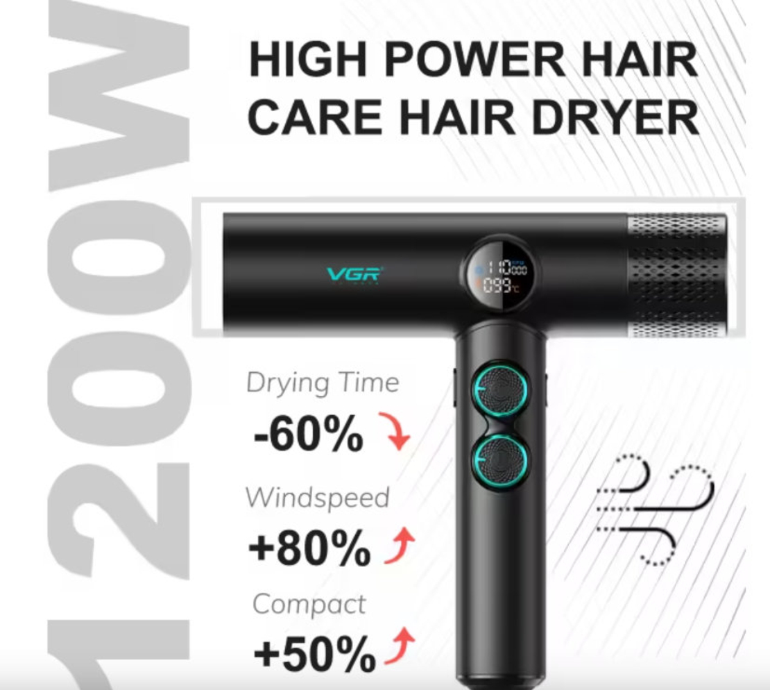 НЕМСКИ Професионален Сешоар VGR-401 – Черен С LED Дисплей