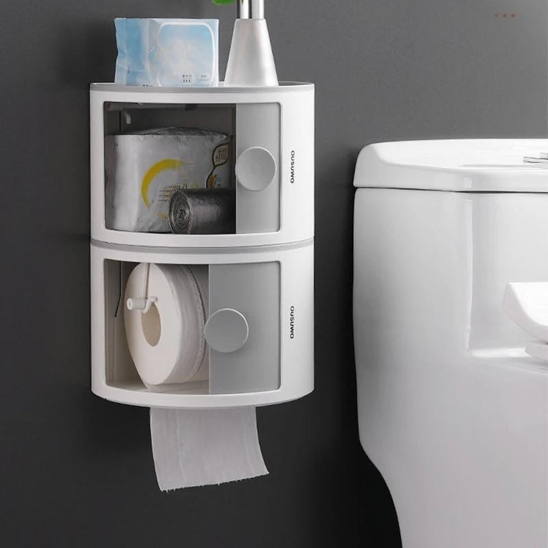 НЕМСКИ Стилен органайзер за съхранение на хартия и аксесоари за баня /бял/ + ЛЕД ФЕНЕР