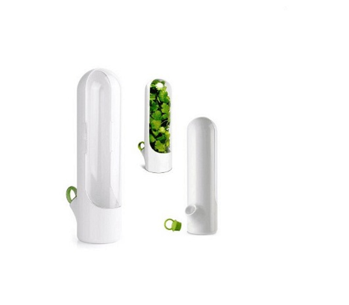 НЕМСКИ Пластмасов контейнер за пресни билки и зеленчуци, Удължава свежестта на билките, Бял + ЛЕД ФЕНЕР
