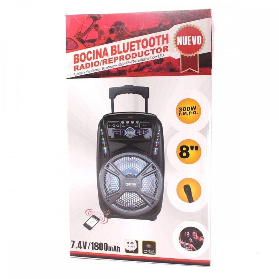 НЕМСКО Активна Bluetooth караоке тонколона с LED светлини, безжичен микрофон и дистанцонно, 8