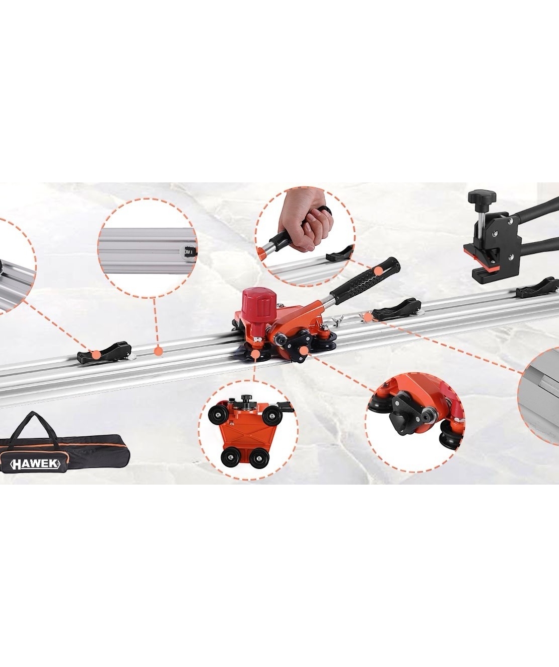 НЕМСКИ Полски Комплект Линеал за Рязане на Плочки до 340см HAWEK HW-9015 + ЛЕД ФЕНЕР
