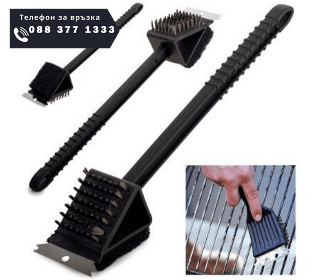 НЕМСКА Четка за почистване на скара скрепер с удобна дръжка, 3в1,Черна + ЛЕД ФЕНЕР
