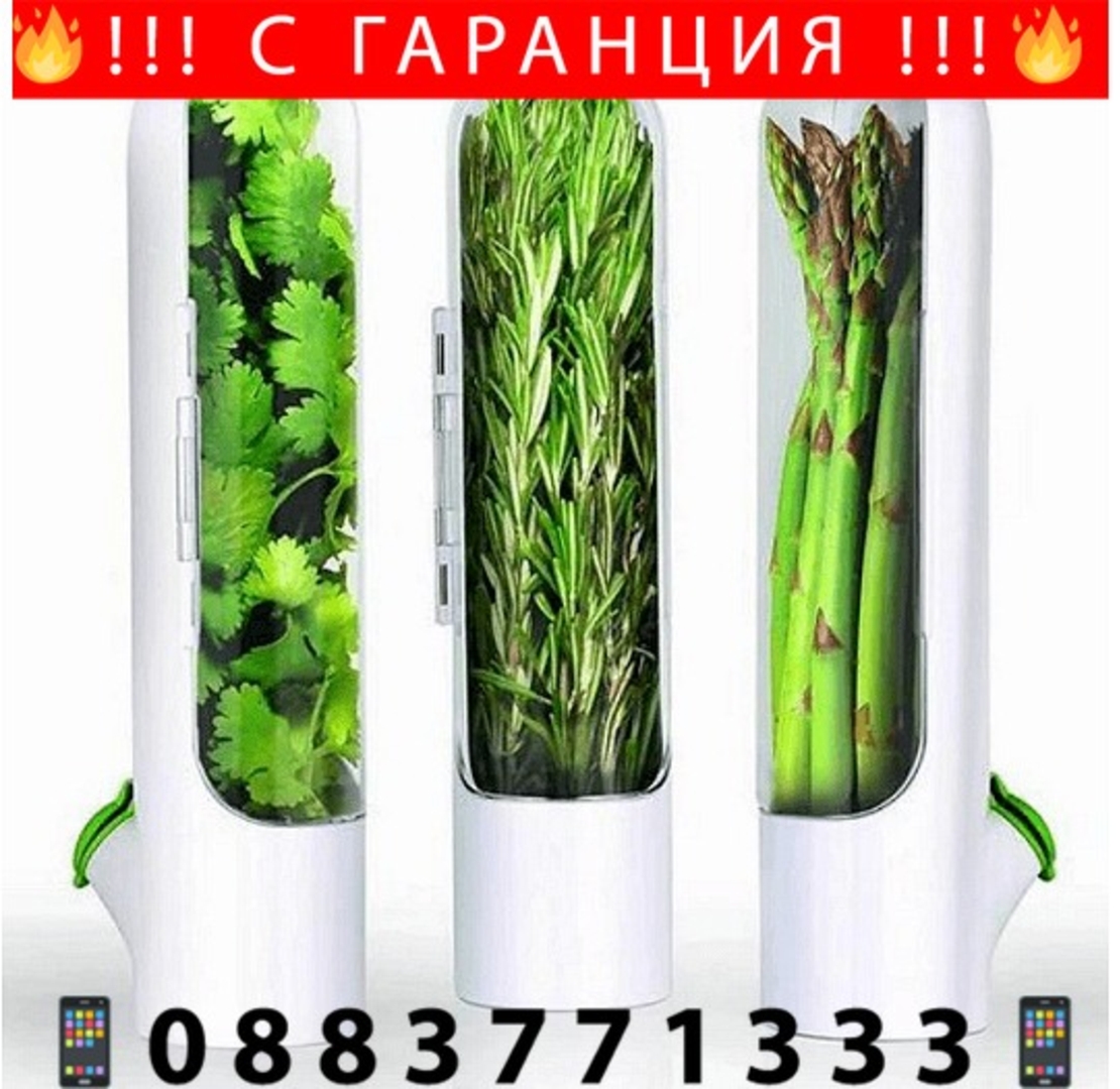 НЕМСКИ Пластмасов контейнер за пресни билки и зеленчуци, Удължава свежестта на билките, Бял + ЛЕД ФЕНЕР