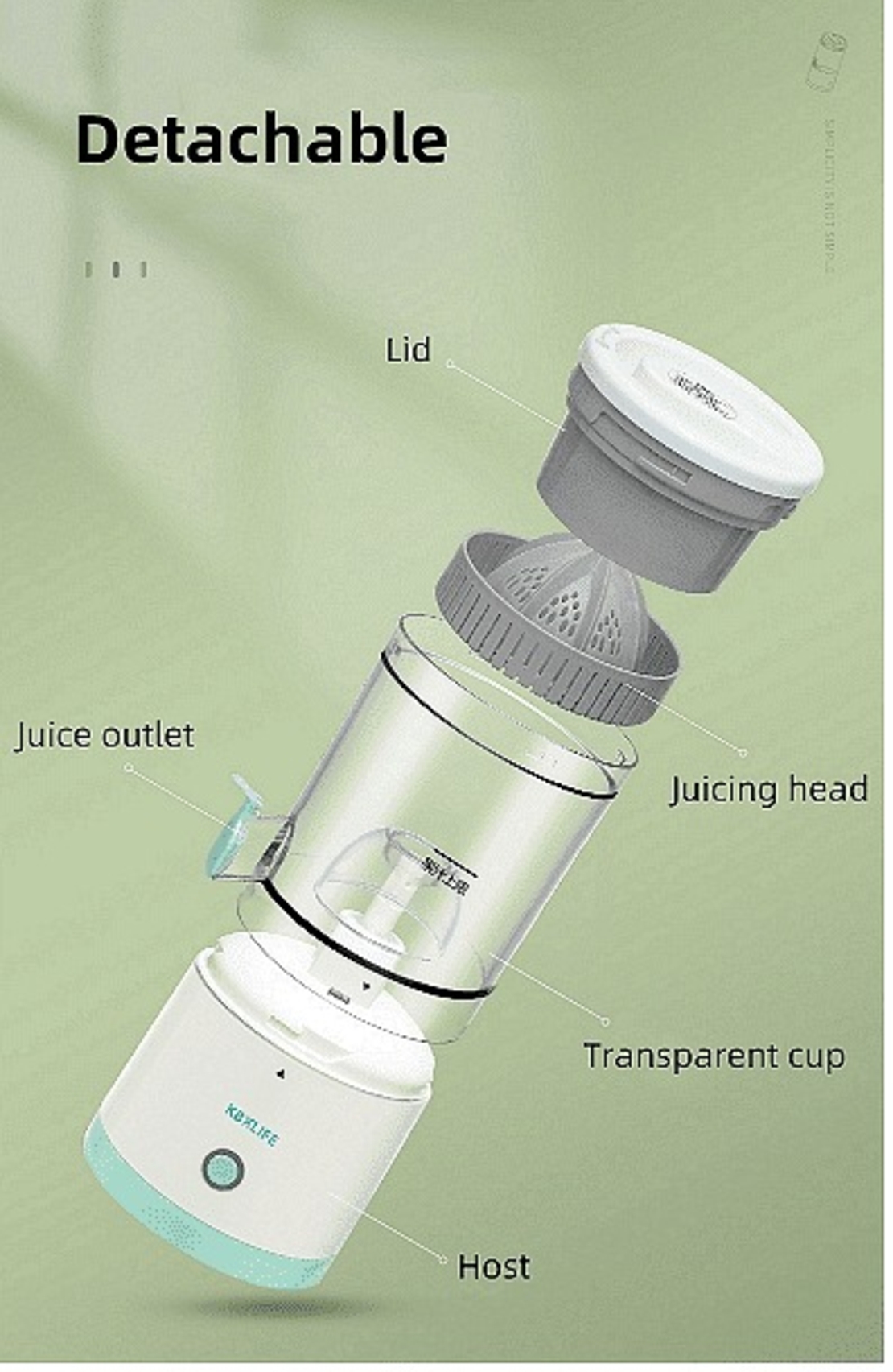 НЕМСКА Преносима безжична USB сокоизтисквачка за цитруси, Компактен дизайн, Лесен за използване и почистване + ЛЕД ФЕНЕР