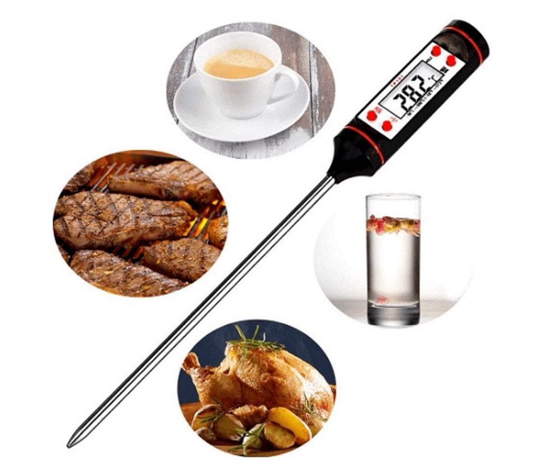 НЕМСКИ Кухненски термометър с цифров LCD дисплей, Индикатор за изтощена батерия + ЛЕД ФЕНЕР