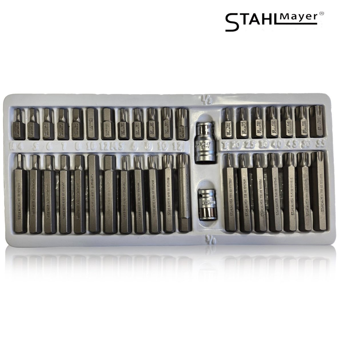 НЕМСКИ Комплект Битове Накрайници STAHLMAYER SM4401 Hex XZN и Torx 1/2″, 3/8″ 40 броя + ЛЕД ФЕНЕР