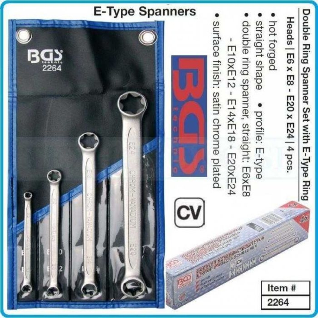 НЕМСКИ Ключове Звезди Комплект Е6-Е24 Блистер 4 броя BGS + ЛЕД ФЕНЕР