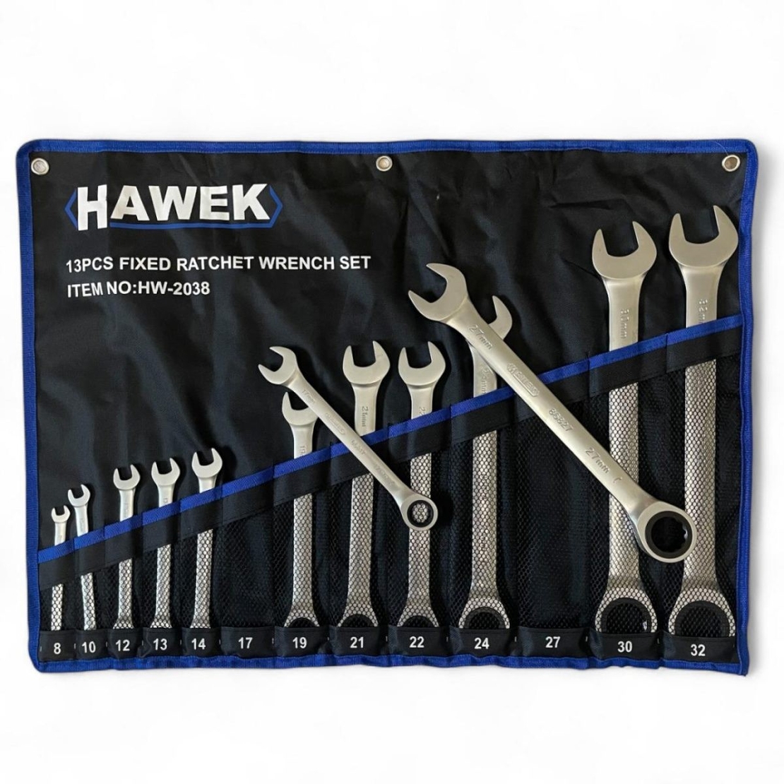НЕМСКИ ЗВЕЗДОГАЕЧНИ ТРЕСЧОТНИ КЛЮЧОВЕ 8 – 32 ММ 13 ЧАСТИ HAWEK + ЛЕД ФЕНЕР