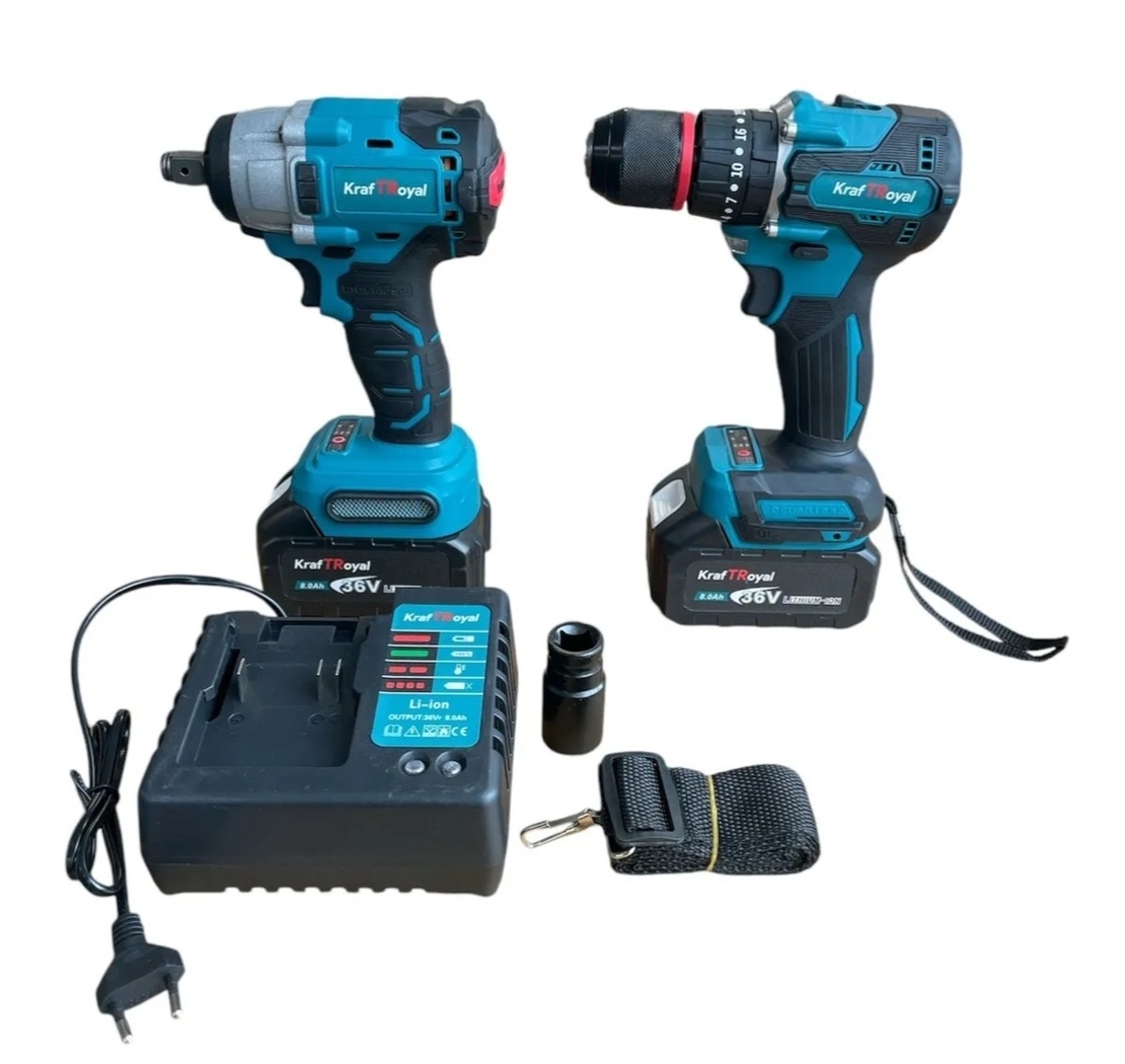 НЕМСКИ Винтоверт и Гайковерт Импакт 2в1 Акумулаторен 36V 8,0AH KRAFTROYAL 2 батерии в куфар + ЛЕД ФЕНЕР