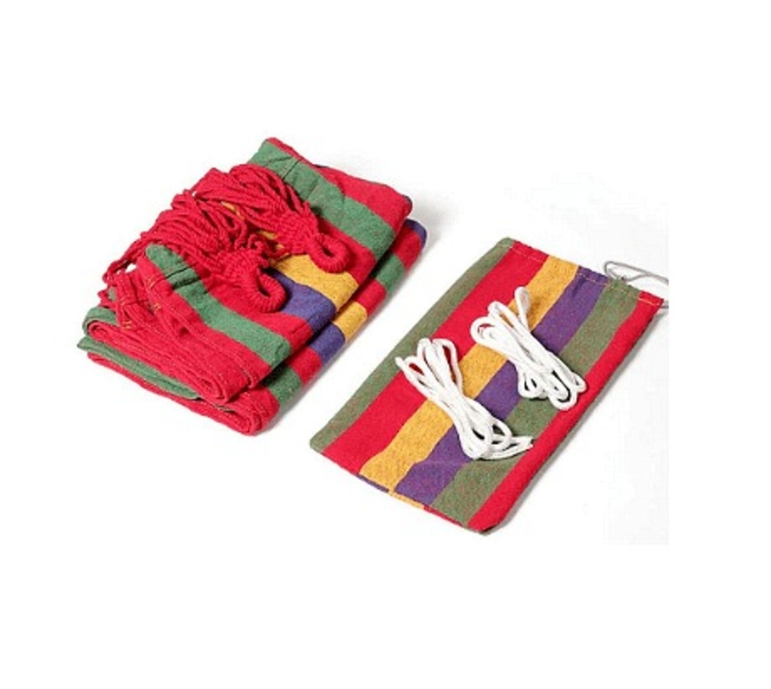 НЕМСКО Единичен хамак, Разноцветен памук, Тегло 120 кг, Размери: 190 x 85 см + ЛЕД ФЕНЕР