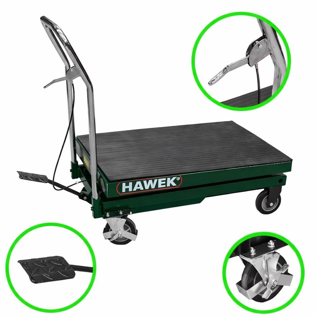 НЕМСКА Хидравлична Повдигаща Количка 500кг HAWEK 780мм + ЛЕД ФЕНЕР