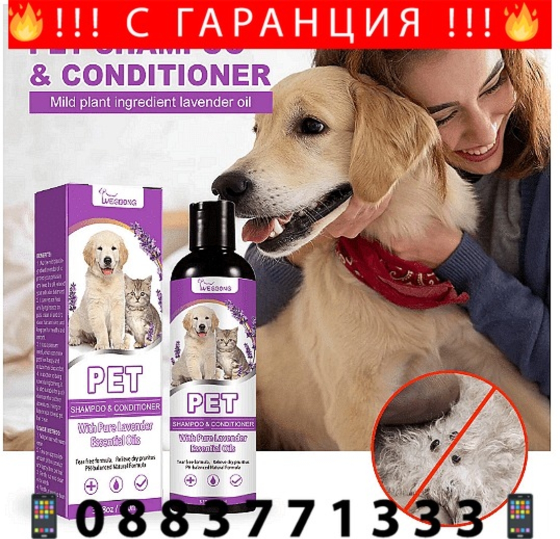 НЕМСКИ Шампоан за домашни любимци, Убиец на бълхи, Омекотяване на козината + ЛЕД ФЕНЕР