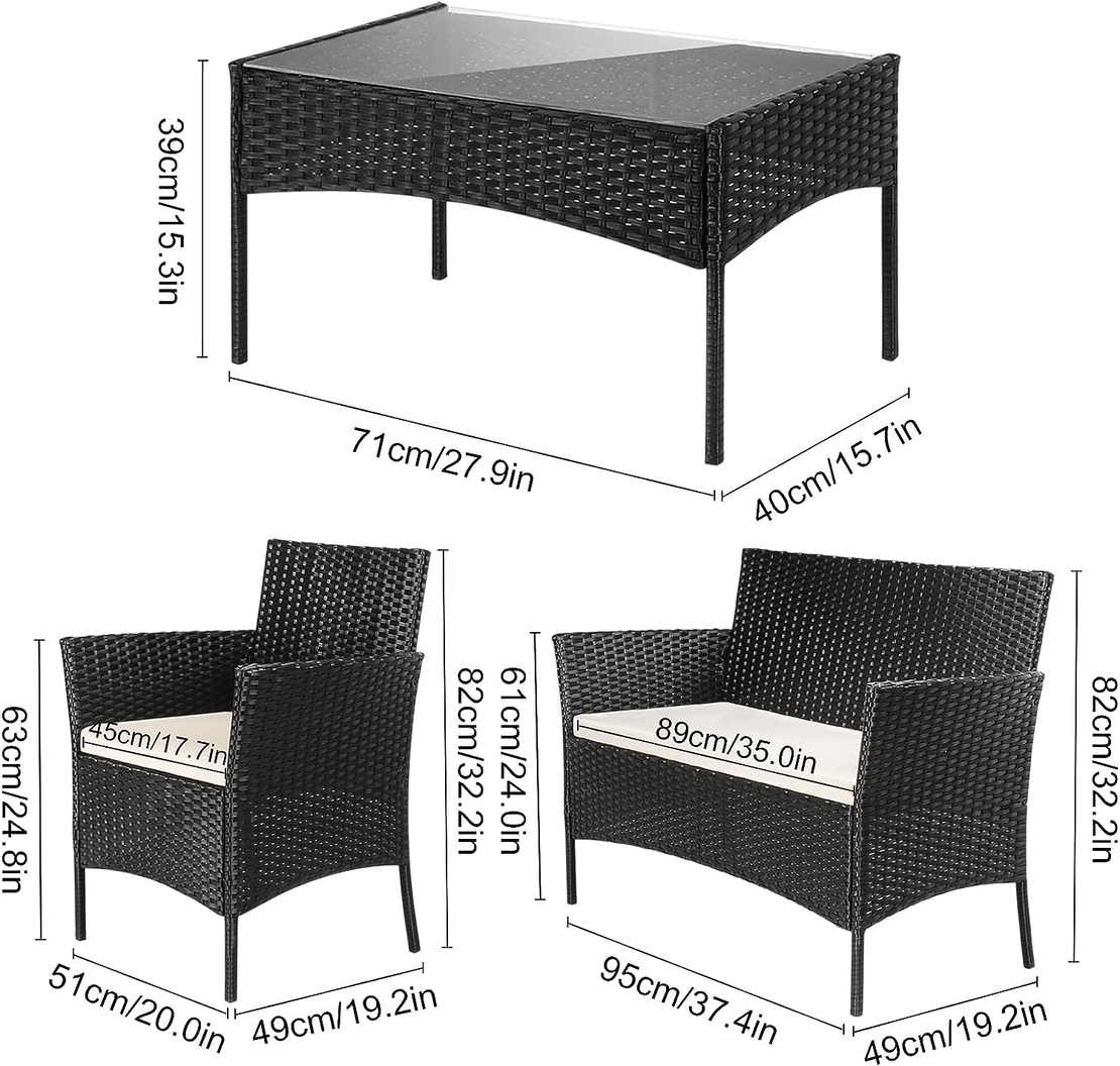 НЕМСКИ Градински Комплект Ратанов Кът За Релакс От 4 Части + ЛЕД ФЕНЕР