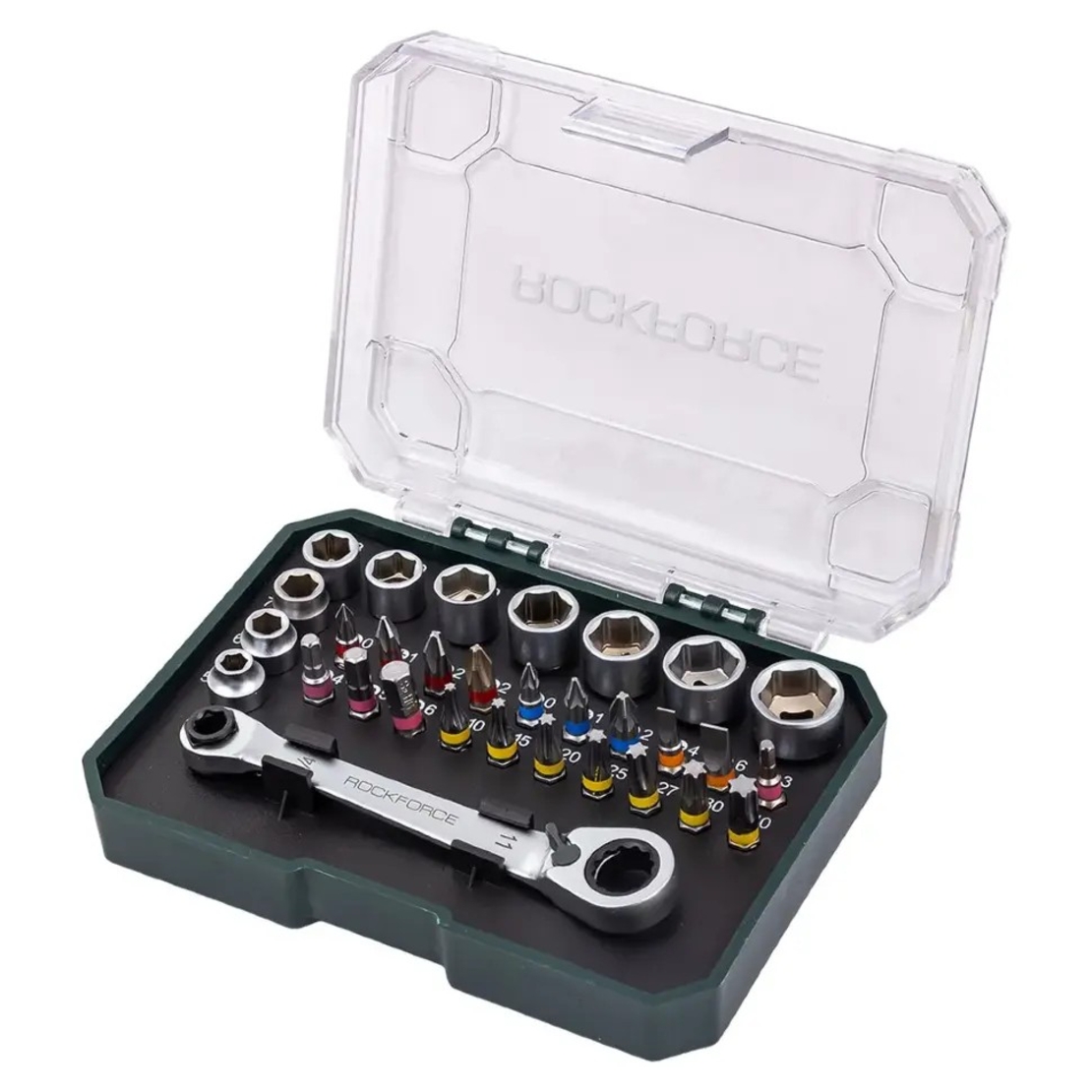 НЕМСКИ Комплект Гедоре Шестостен 57 части 1/4 4-14мм ROCKFORCE + ЛЕД ФЕНЕР