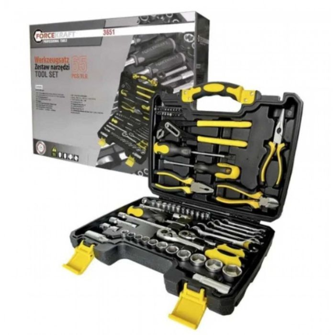 НЕМСКИ Комплект Инструменти 65 Части FORCE Kraft + ЛЕД ФЕНЕР