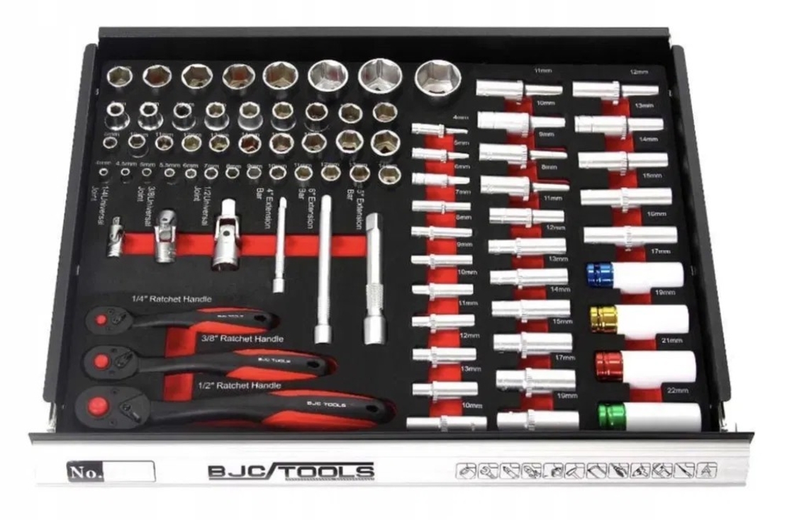 НЕМСКИ Професионален Шкаф с инструменти за сервиз BJC 7 пълни чекмеджета + ЛЕД ФЕНЕР