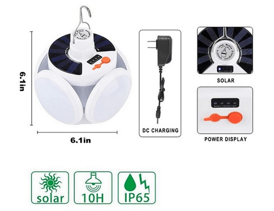 НЕМСКИ Преносим соларен фенер с висяща кука. Сгъваема лампа за слънчева енергия + ЛЕД ФЕНЕР