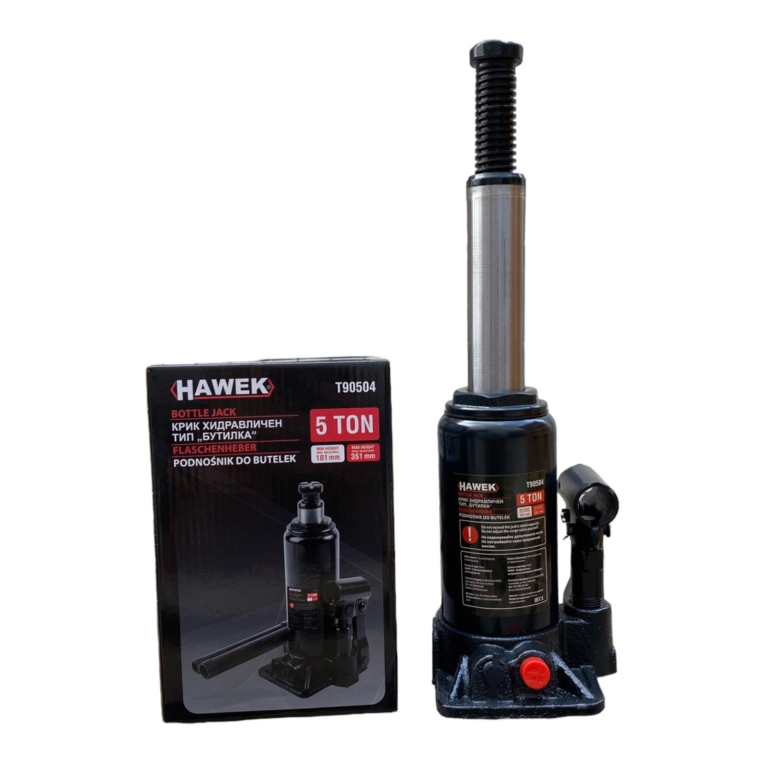 НЕМСКИ Полски Хидравличен Крик Тип Бутилка 2т. 3т. 5т. 10т. 20т. 32т. Тона HAWEK + ЛЕД ФЕНЕР