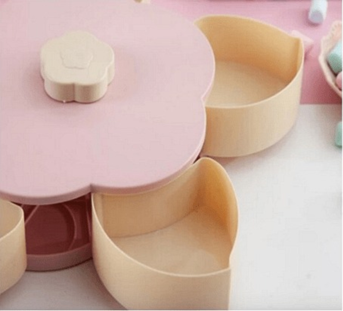 НЕМСКА Двуетажна моделираща и въртяща се кутия за ядки и бонбони, Пластмасова + ЛЕД ФЕНЕР