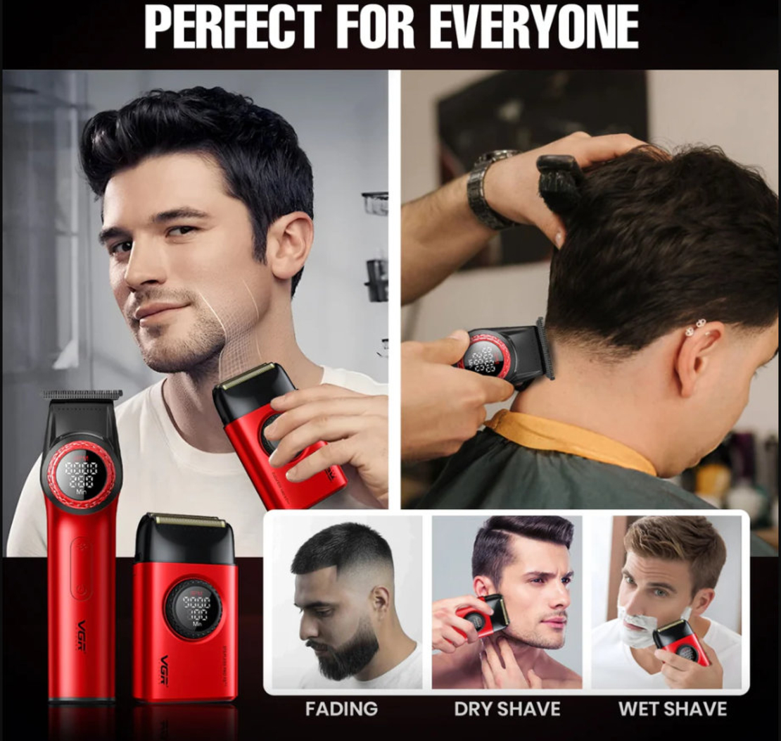 НЕМСКИ Професионален Комплект За Бръснене VGR V-977-V-377 RED EDITION