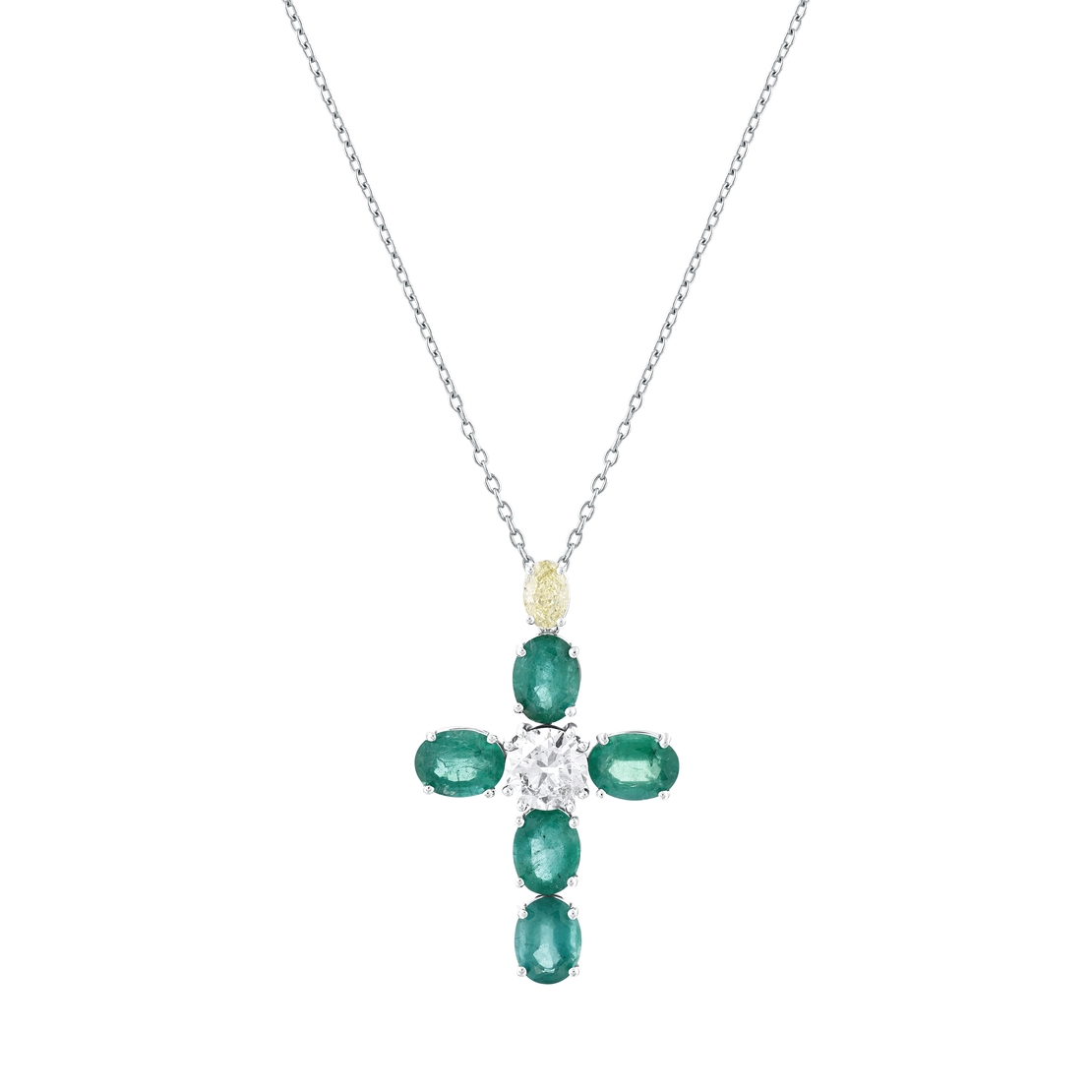 8.65 ct Cross necklace with diamonds and emeralds