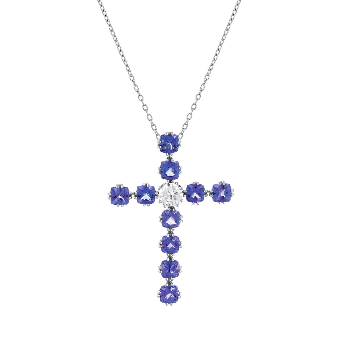 8.16 ct Cross necklace with diamond and sapphires