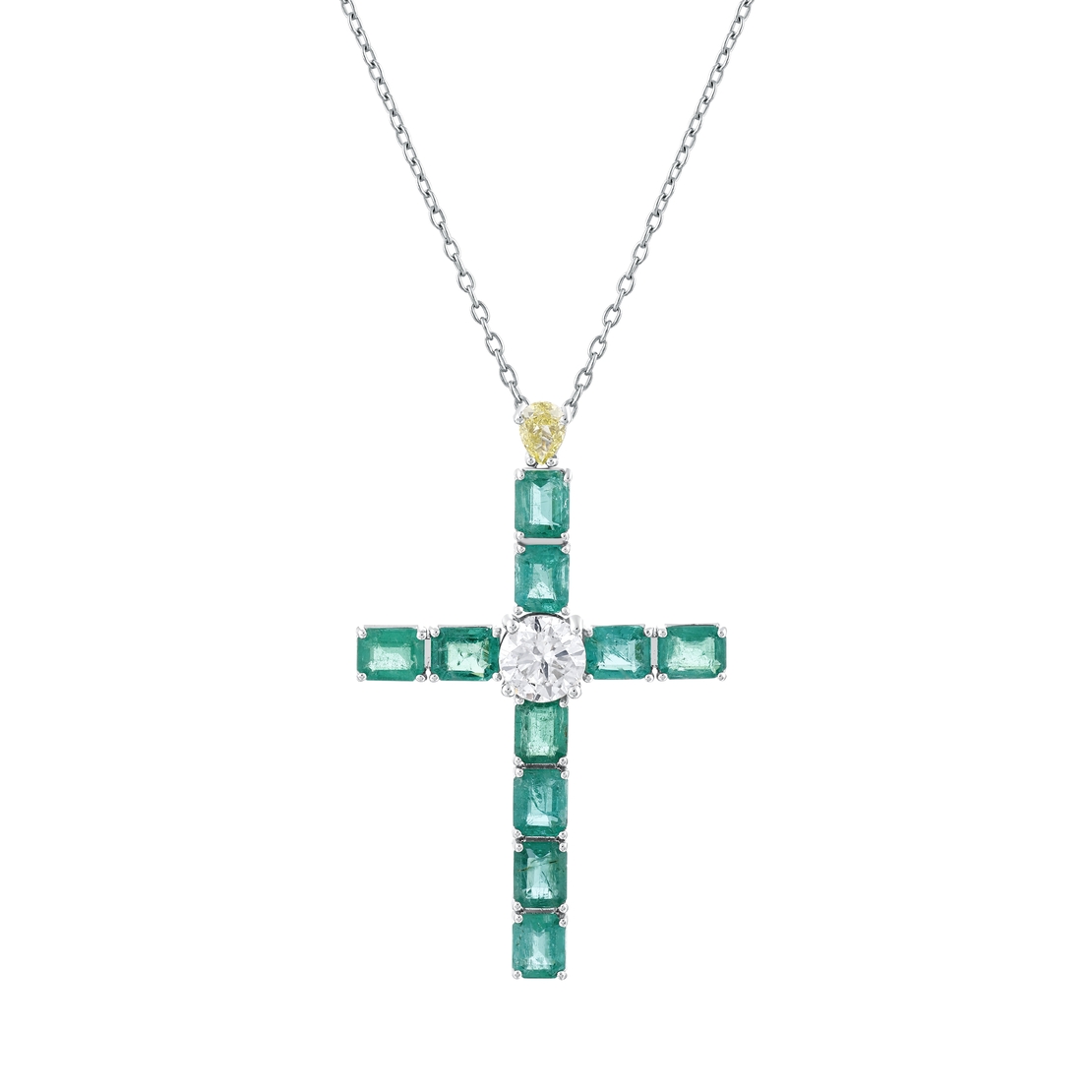 5.35 ct Cross necklace with diamonds and emeralds