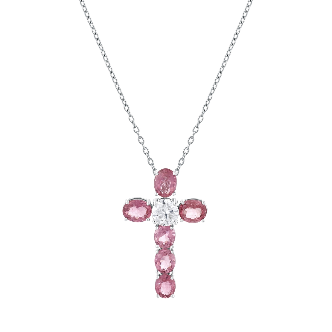 5.92 ct Cross necklace with diamond and tourmalines