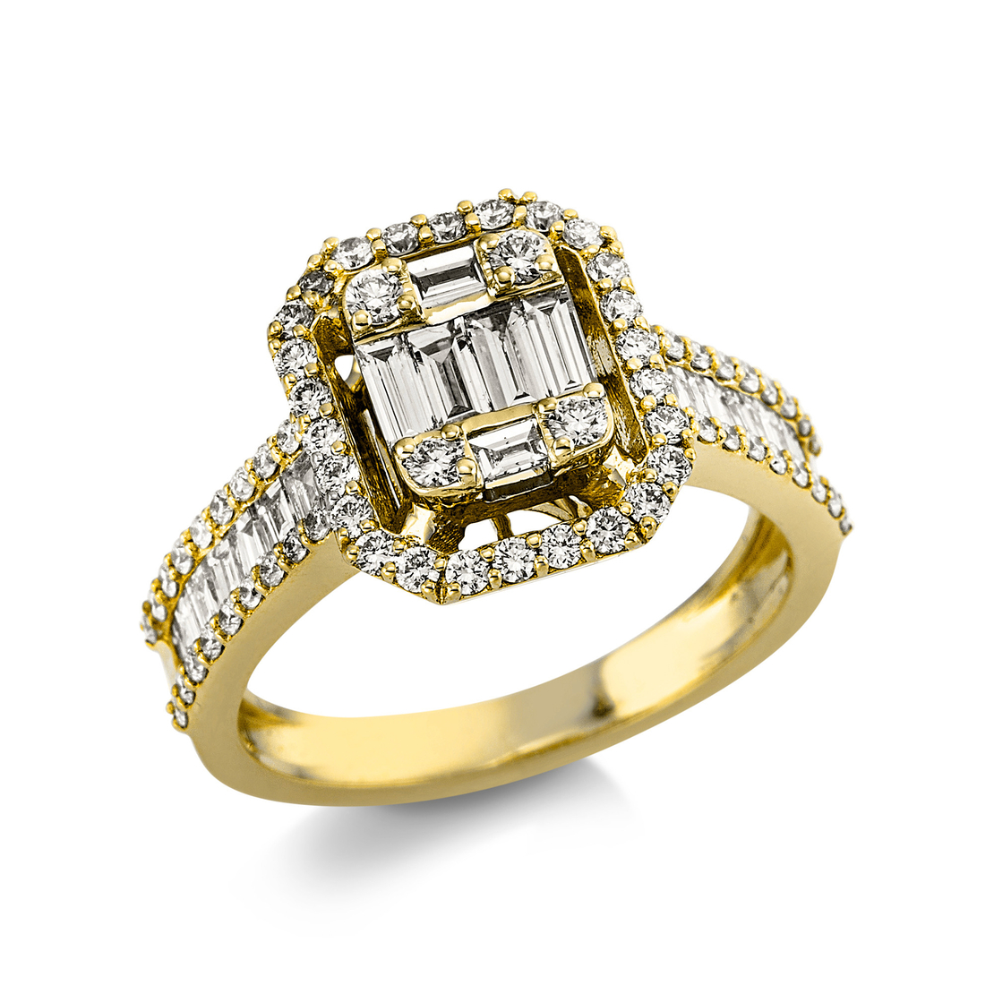 1.18 ct Yellow gold diamond ring baguette cut
