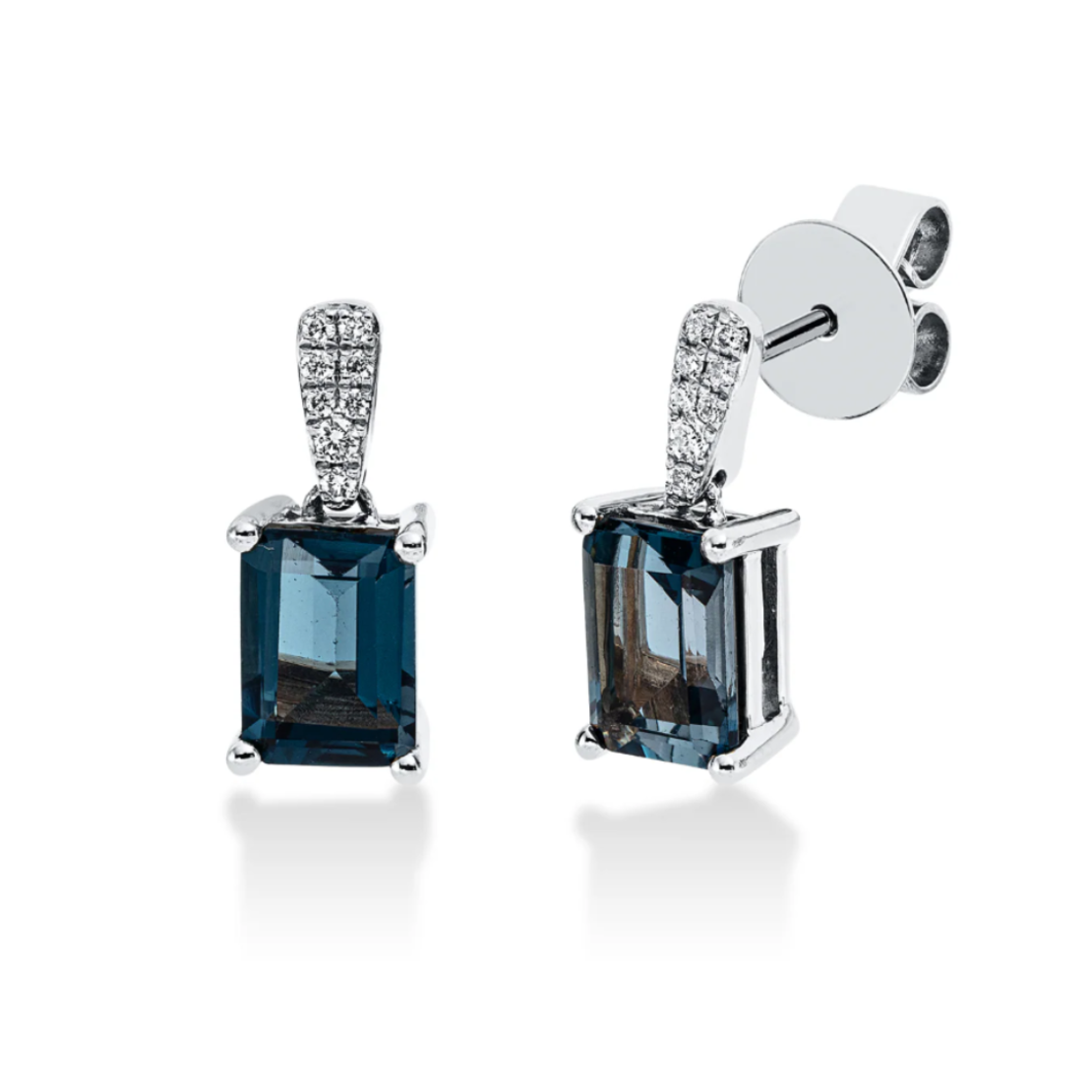 2.22 ct London blue topaz and diamonds earrings
