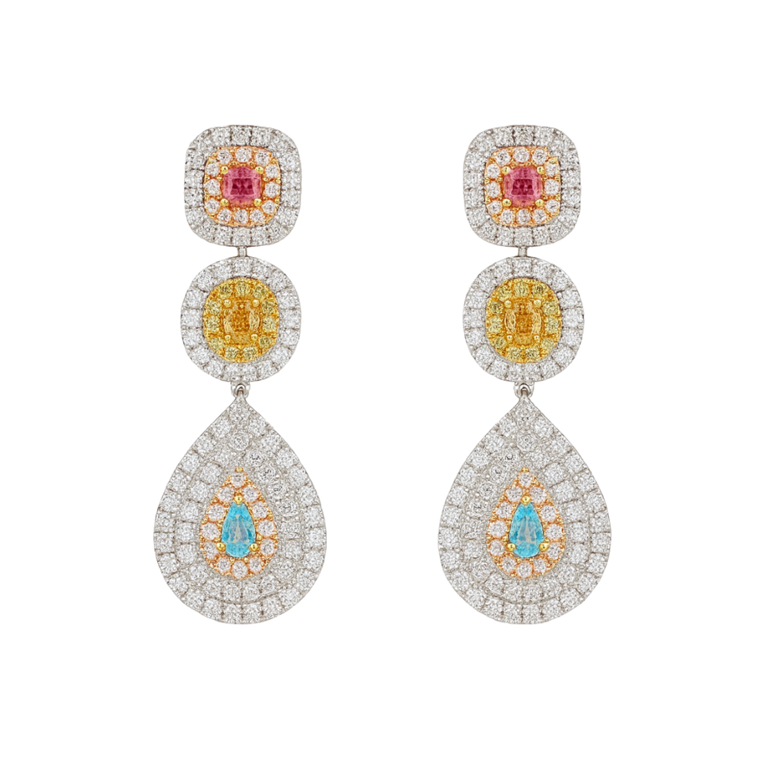 1.95 ct Earrings with fancy color diamonds