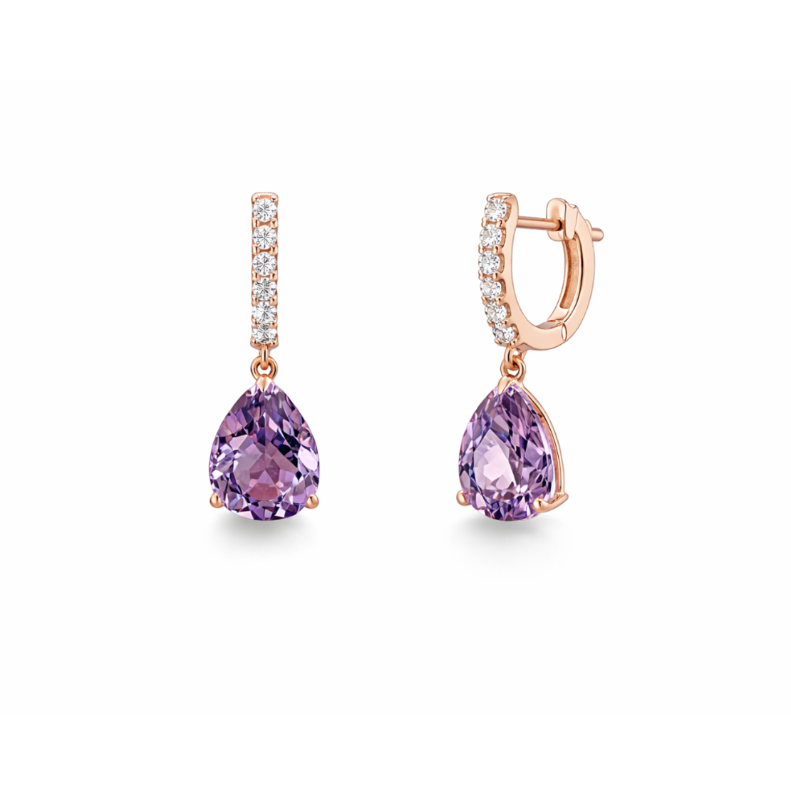 6.32 ct Rose gold earrings with amethyst and diamonds