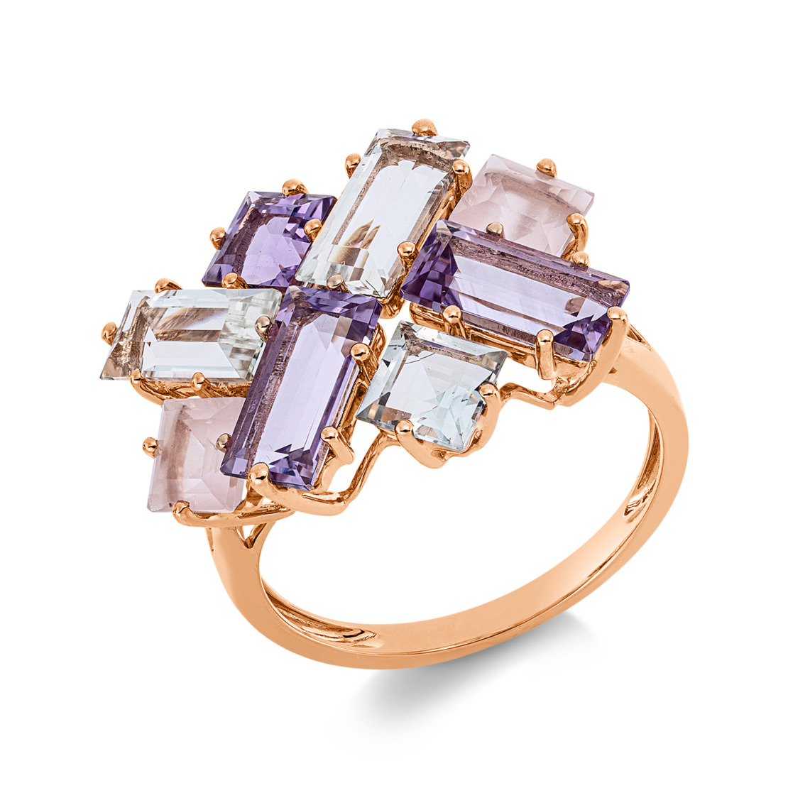 5.40 ct Ring with amethysts and quartz