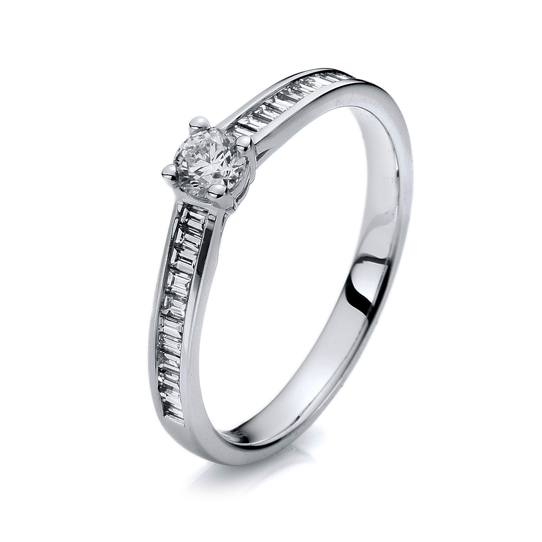 0.42 ct Brilliant and baguette cut diamond ring
